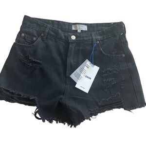 LOVE TREE DENIM Women’s Black High Waist Distressed Jean Shorts Size M